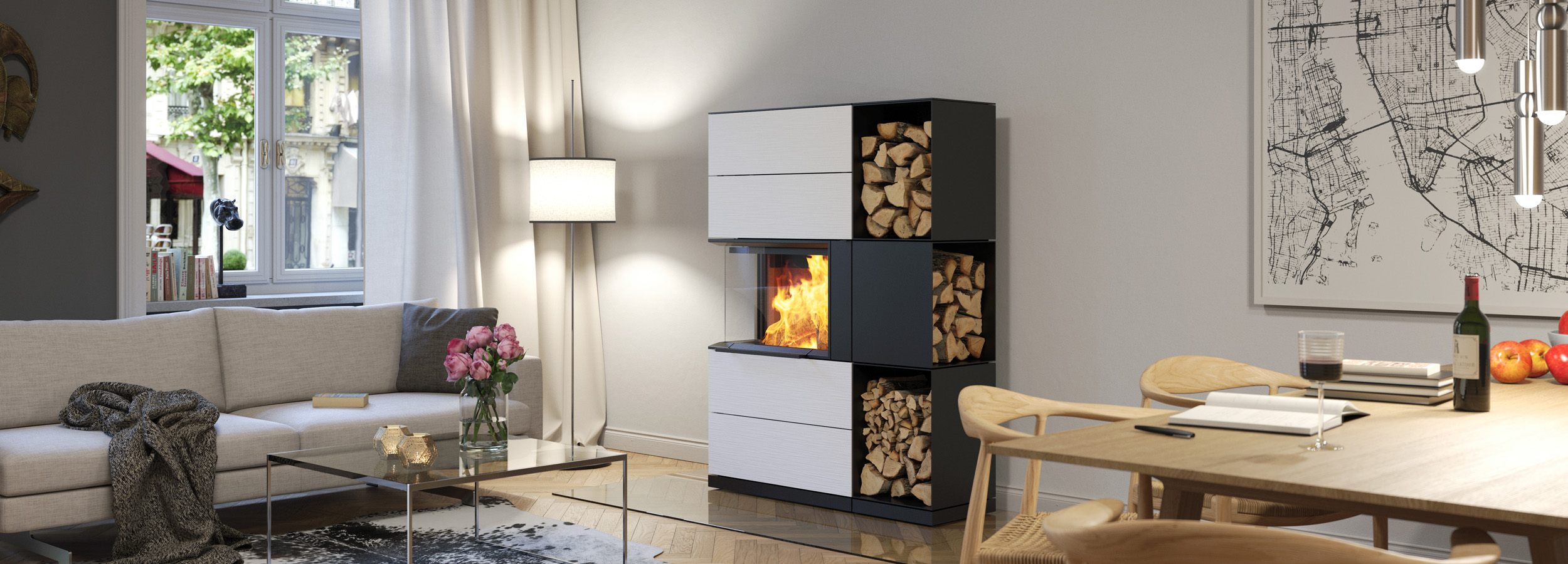 HASE Kaminofen Wohnraumbild Padua 160 Farbe: Kreide