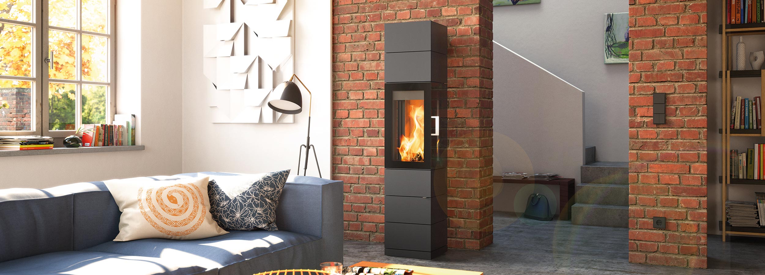 HASE Kaminofen 175 Stahl schwarz modern mit gemauertem Kamin